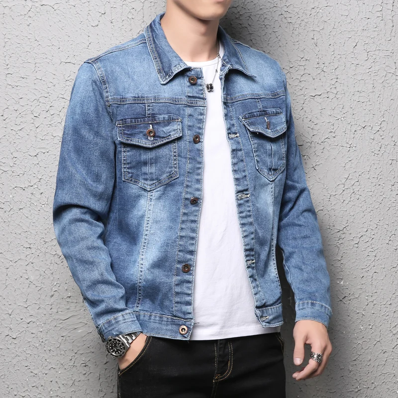 

Brand New 100 cotton lapel men's denim jacket fashion slim casual blue denim jacket large size 5XL men's retro denim jacket
