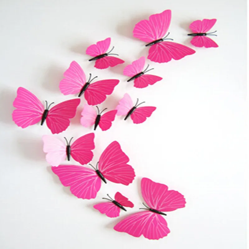 

12PCS/lot 3d plain rose red Butterfly Fridge Magnets Sticker Room Wall Decoration Free Shipping
