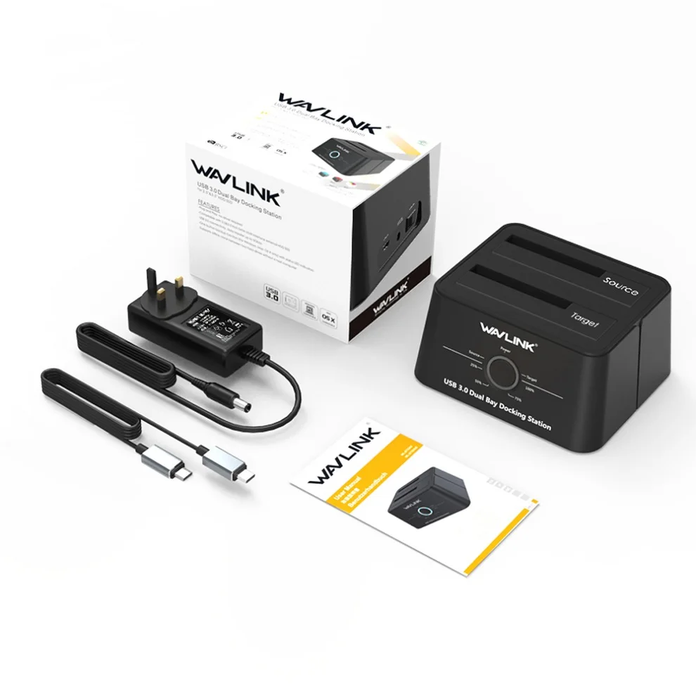 Wavlink USB 3,1 Type C для SATA Dual Bay док-станция 2,5/3,5 SSD HDD SATA 1/2/3 корпус для 2*8 ТБ с офлайн создание резервных клонов - Цвет: UK plug