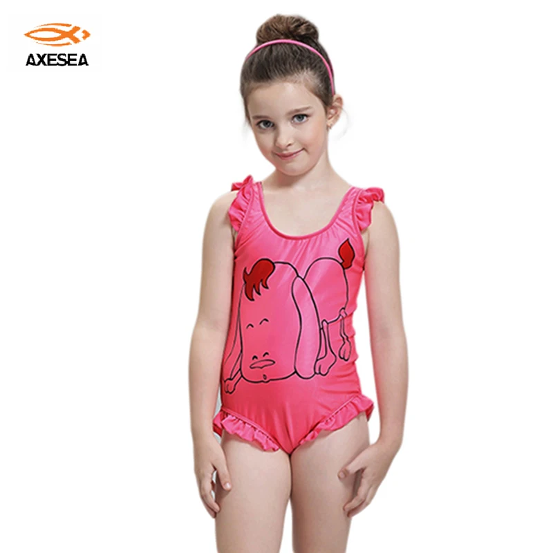 

Axesea One Piece Cute Children's Swimwear Cartoon Design Swimwear Sports Racing Swimsuit Girl's Bikini Baby Beach Wear Suit