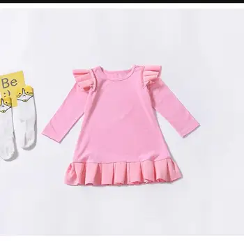 

Roimyal Wholesale 2019 spring/autumn new girls small flying sleeves long-sleeved dress baby cotton lotus leaf pleated dress