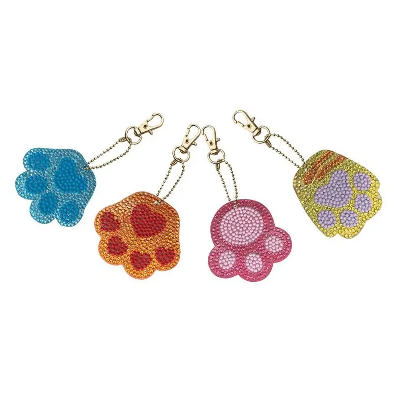

4pcs 5D DIY Full Drill Diamond Painting Keyring Cartoon Mini Cat Bear Paw Diamond Painting Keychain Kids DIY Craft Gift