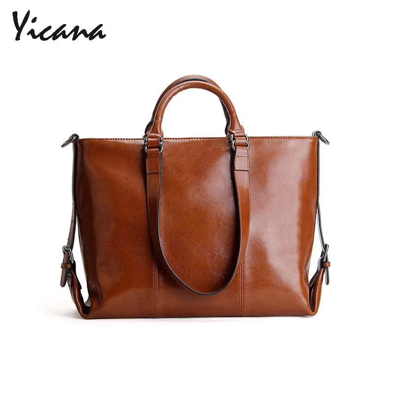 

Yicana 2018 New Style Cow Leather Woman Handbag Oil Wax Concise Ladie OL Commute Hand Bill Of Shoulder Span Will Bag
