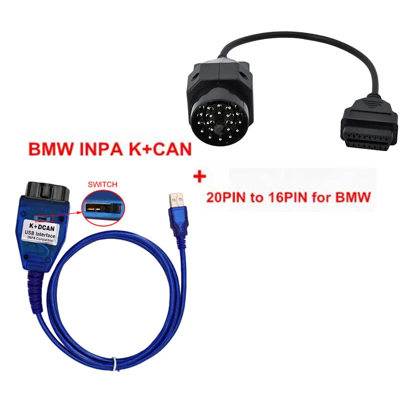 Fit BMW INPA K+ CAN K CAN INPA с чипом FT232RL с переключателем Fit BMW INPA K DCAN USB интерфейсный кабель с 20PIN Fit BMW - Цвет: INPA and BMW 20Pin