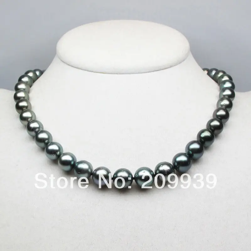 

huij 003212 ROUND 9.3-11MM GREEN TAHITIAN PEARL/17.8INCH,G14K CLASP
