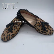 Конского волоса Для мужчин леопардовым принтом Лоферы ручной работы слипоны Лоферы Повседневная обувь с заклепками Для мужчин кисточкой обувь плюс Размеры