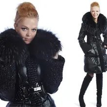 Новое поступление, женский длинный пуховик, роскошный воротник из натурального меха, Дамское зимнее пальто, плотное черное XXL худи, WD2020