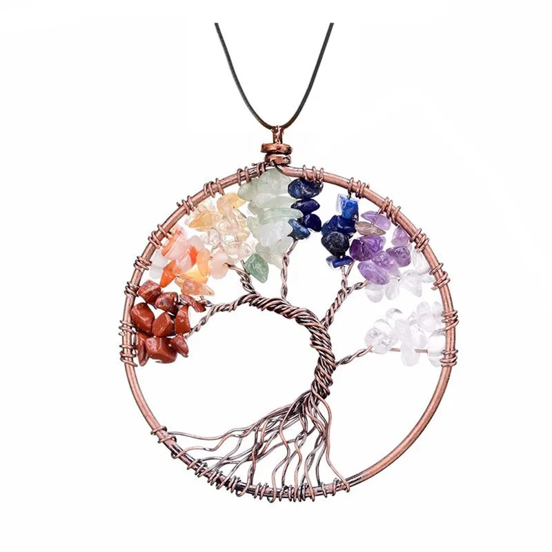 

Colorful Tree Of Life Pendant Necklace Copper Crystal Natural Stone Necklace Bead Women Jewelry Women Christmas Gift