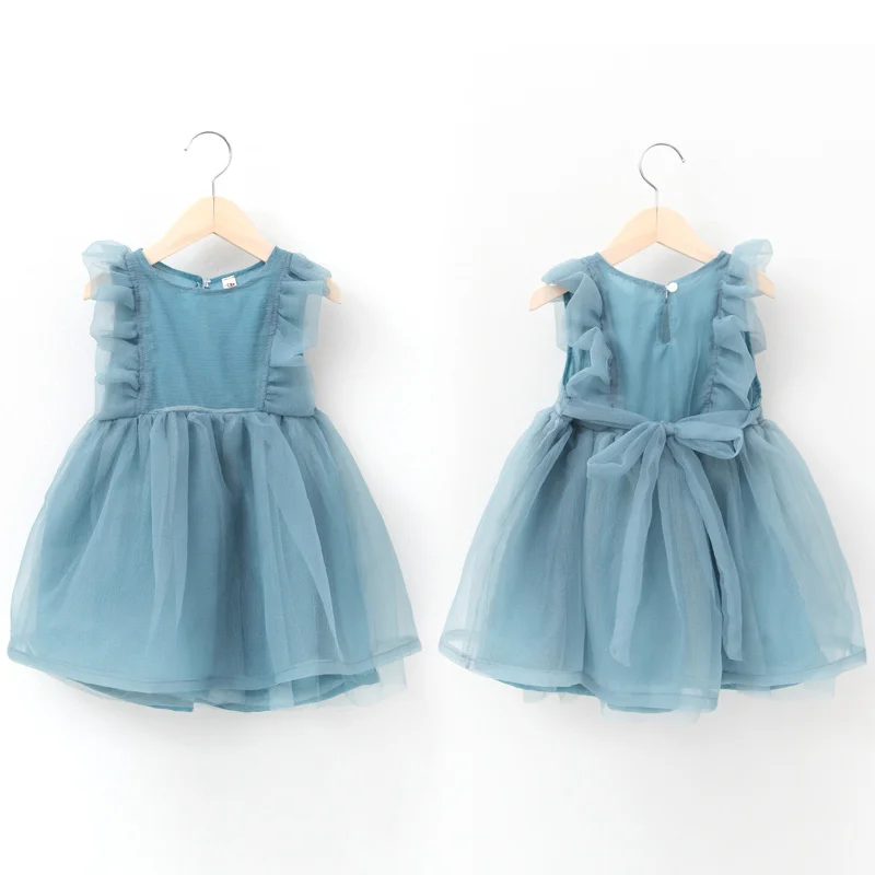 Милые вечерние платья принцессы для маленьких девочек; коллекция года; хлопковое летнее однотонное кружевное платье с круглым вырезом для девочек; детская одежда для свадебной вечеринки; 4ds507