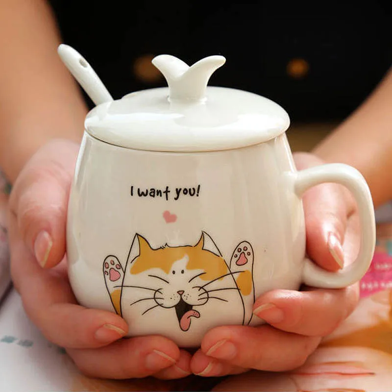 Gllead Creative Cute Animal Expression Ceramic Coffee Mug Cartoon Gllead Creative Cute Animal Expression Ceramic Coffee Mug Cartoon Image Milk Breakfast Cups Porcelain With Lid And Spoon In Mugs From Home Garden