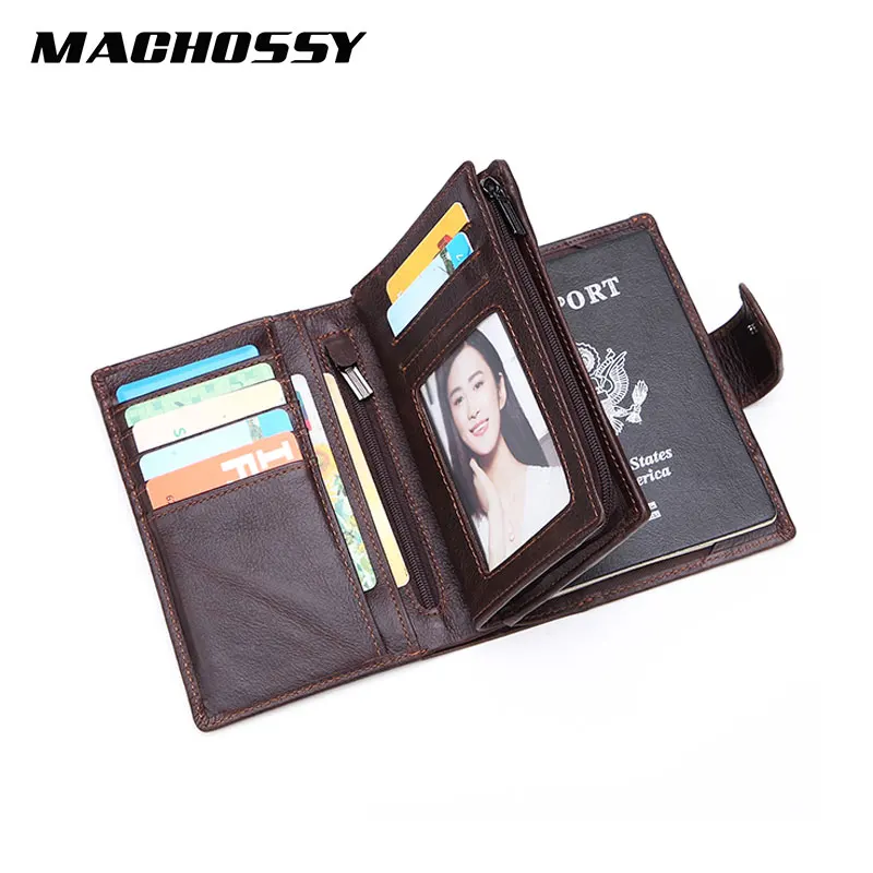 

Mens Wallets Genuine Leather Passport Holder Wallet Man Vintage Cowhide Passcard Pocket Male Zipper& Hasp Coin Purse