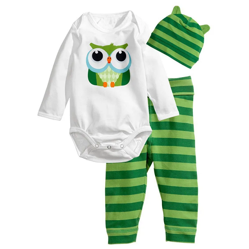 Детские комбинезоны, хлопковый комбинезон с длинными рукавами+ шапка+ штаны, комплект одежды для мальчиков, комплект одежды для девочек с принтом Совы Cl0723 - Цвет: OWL