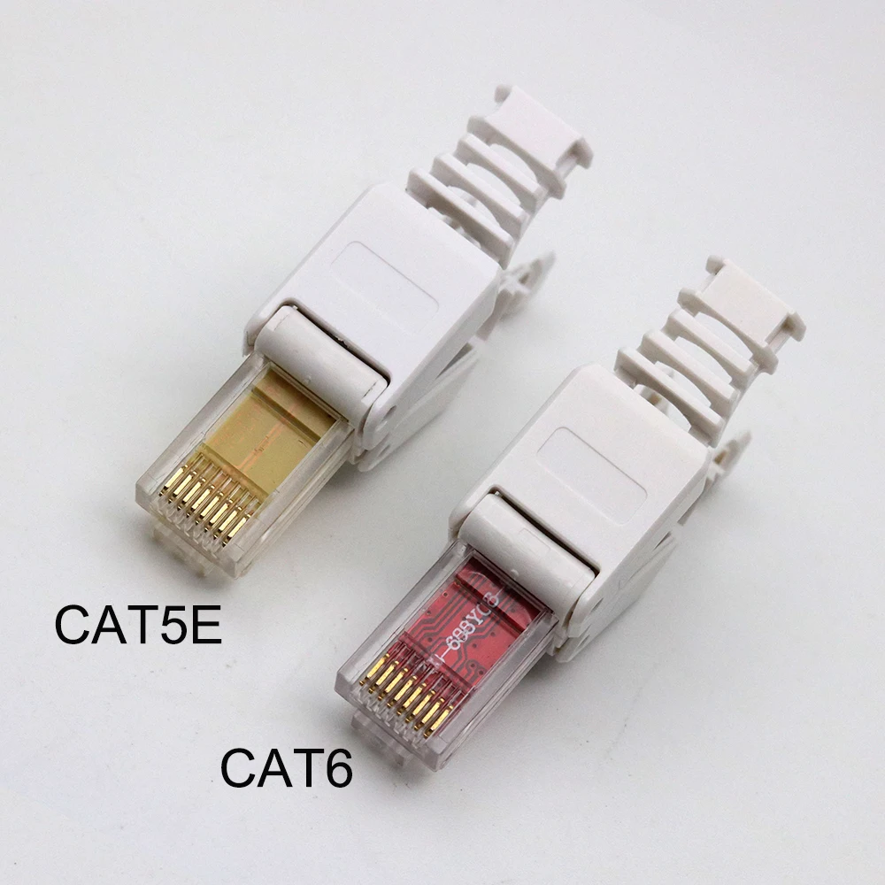 VCELINK Cat6 RJ45-stekker zonder gereedschap, 1000 Mbit/s, 250 MHz, vergulde netwerkstekker, herbruikbaar, compatibel met router, switch, glasvezelmodem en pc, wit, 4 stuks