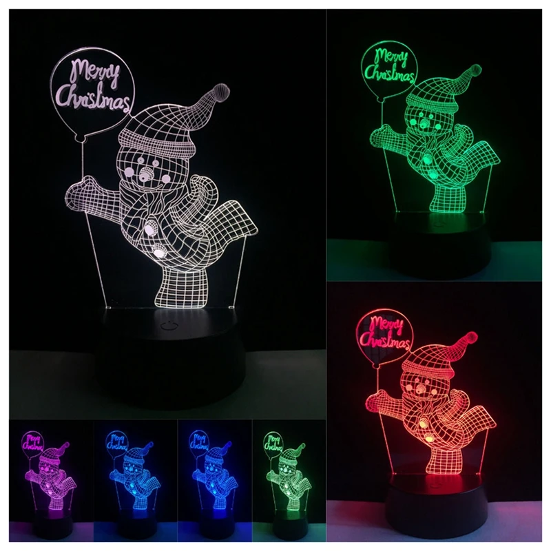 Новый Рождественский Декор Снеговик RGB лампа 3D Визуальный светодиодный ночные светильники детские подарки
