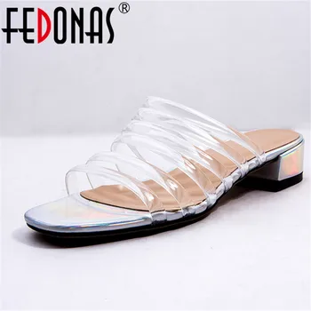 

FEDONAS Women Slipper Sandals High Heels Peep toe Crystal Materials Elegant Female Sandals Ladies Mules Clogs Summer Shoes Woman