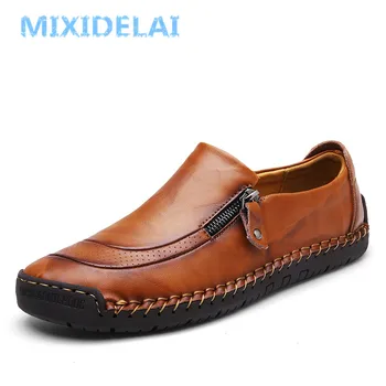 

MIXIDELAI Handmade Split Leather Loafers Shoes Men Shoes Fashion Men Flats Non-slip Comfortable Men Casual Shoes Big Size 38-48