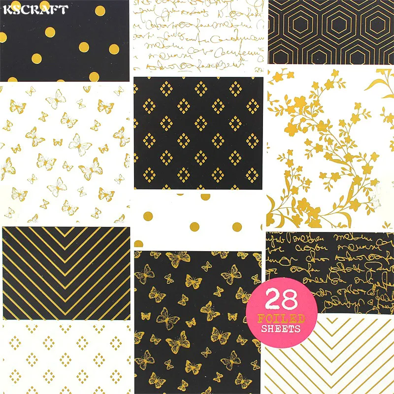

KSCRAFT Foil Craft Paper Pad Decorative Gift Wrapping Paper Book Mixed Designs Festival Gift Packing Paper Kit 28sheets/lot