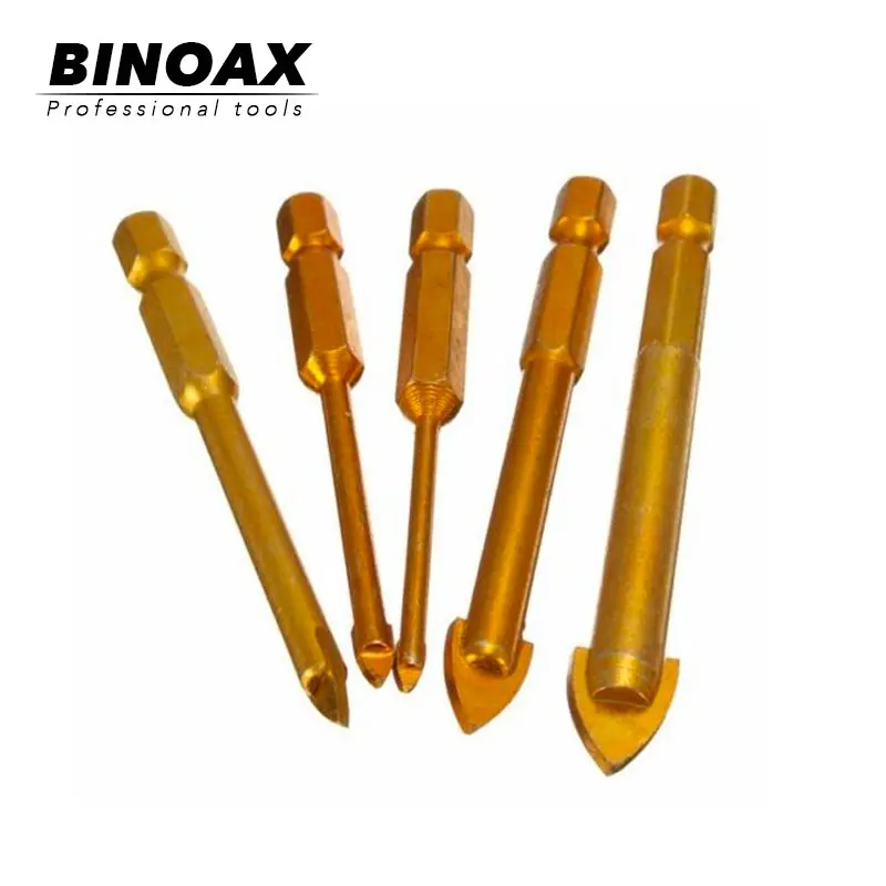  BINOAX 5Pcs/set Glass Drill Bits Set Titanium Coated Power Tools Accessories 1/4