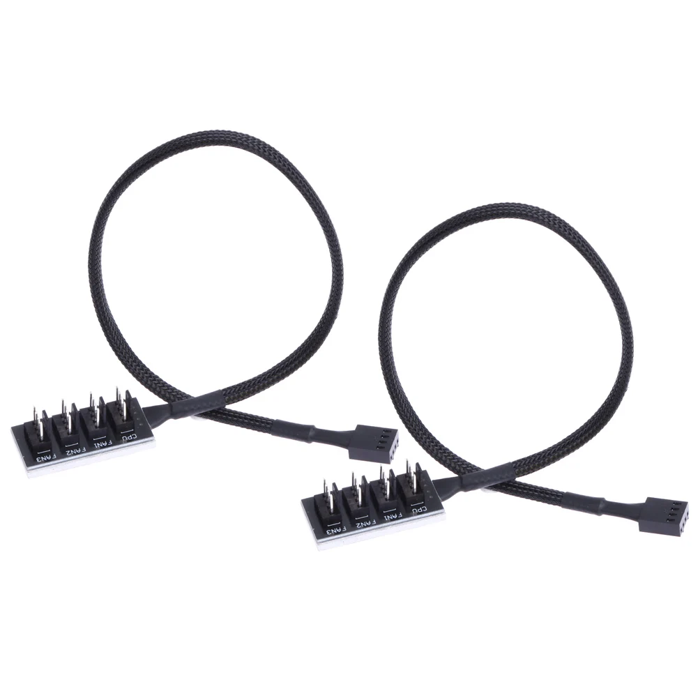

2 pcs Host Case PC Motherboard 1 Female to 4 Male 4Pin Socket Cooler Cooling Fan Power PMW Fan Connector Cable 37cm