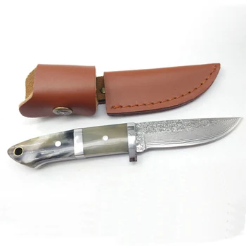 

Free shipping sharp Damascus steel Fixed Blade horn handle Camping Tactical Survival Knives Outdoors EDC Tools