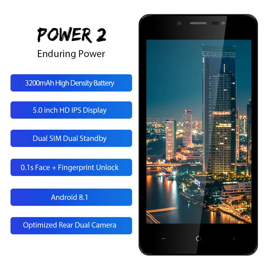 LEAGOO POWER 2, мобильный телефон, 5,0 дюймов, HD ips, 2 Гб ОЗУ, 16 Гб ПЗУ, Android 8,1, MT6580A, четыре ядра, двойная камера, задний, отпечаток пальца, 3g, смартфон