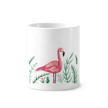 

Red Tropical Flamingo Animal Bird Green Plant Flower Ceramic Toothbrush Pen Holder Mug Tumbler White Cup 350ml Gift