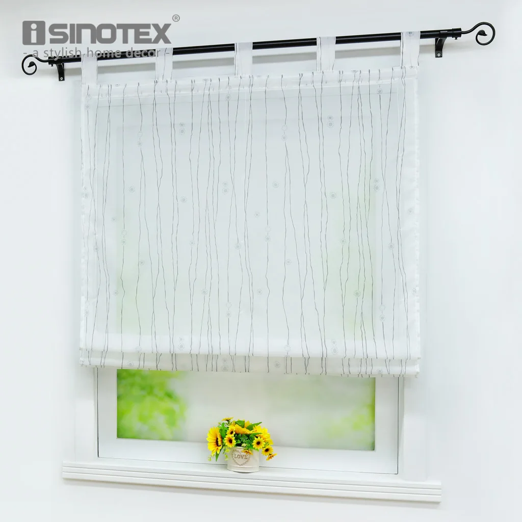 

Roman Sheer Curtain Pastoral Style Striped Voile Screening Panel Tap Top For Kitchen Living Room Window Treatment Decoration