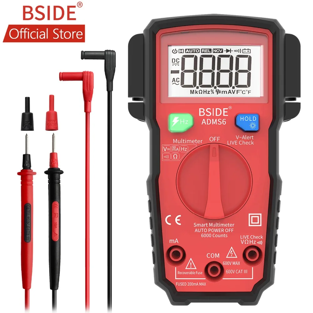 

BSIDE ADMS6 Smart Digital Multimeter Intelligent Auto Range Mini 6000 DMM Automatic ohm Hz V-Alert NCV Pocket Tester