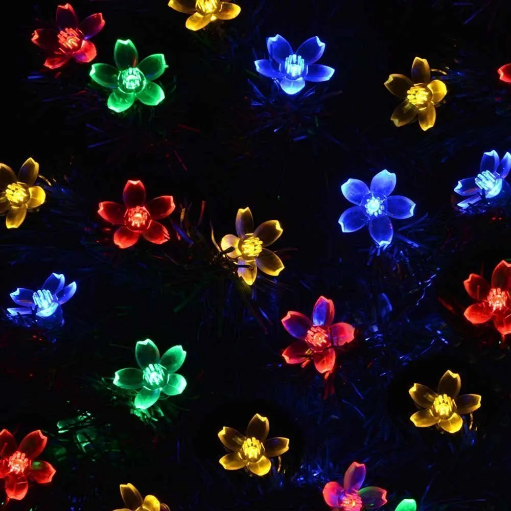 Água para o para o Interior e exterior Luzes da Corda Solar 22ft 50 Cherry Blossom Flor Solar Luzes da Corda Levou à Prova d' Interior e exterior Pátio Jardim Natal 4 solar string lights