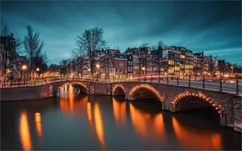 

Living room home wall decoration fabric poster amsterdam canals at night