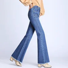 Высокое качество, новые женские ботинки, необработанные джинсы, расклешенные брюки с расклешенным низом, деловые повседневные весенне-осенние брюки