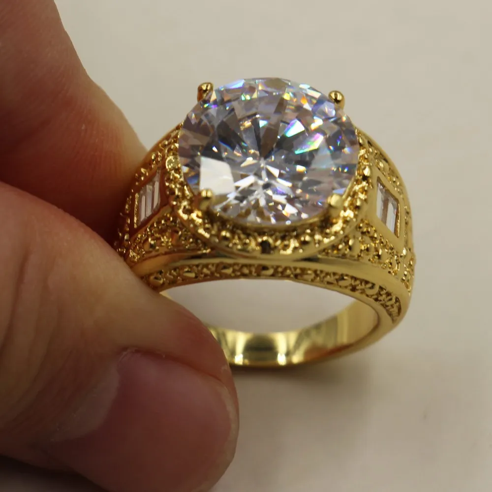 

Size 8/9/10/11/12 Vintage Atmosphere 15ct Round 5a Zircon Stone 18KT Yellow Gold Filled Ring for Men