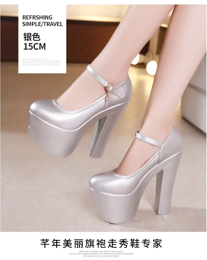 Black Platform High Heels Wedding Shoes Bride New Women's Pumps Platform Shoes White Split Leather For Ladies Dance Shoe