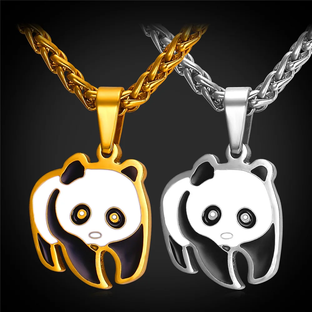 CutePandaPendantNecklaceForWomenMaxiCollierAnimalStainless