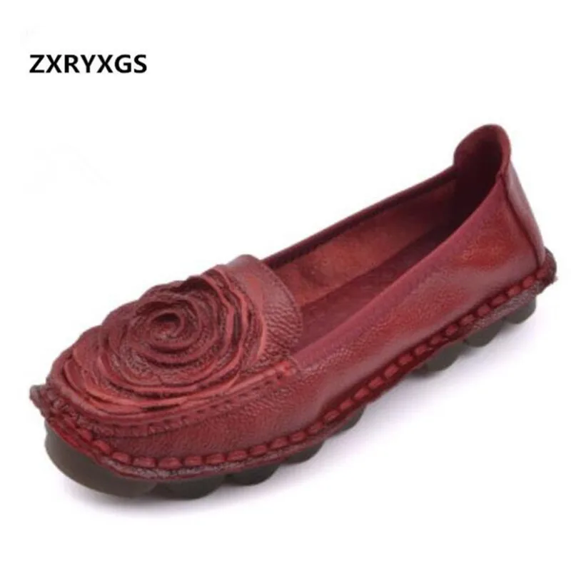 

Hot Sales 2018 Spring New Retro Flower Cow Leather Shoes Casual Comfortable Women Flat Shoes Non-slip Fashion Shoes Women Flats