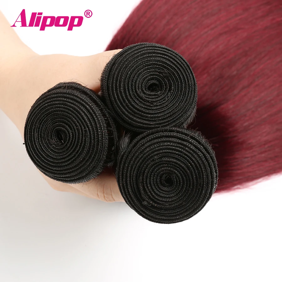 Ombre Straight Hair Bundles Brazilian hair Non Remy Human hair 3 Bundles 1B99J Colored Burgundy Bundles Hair Extensions ALIPOP (6)