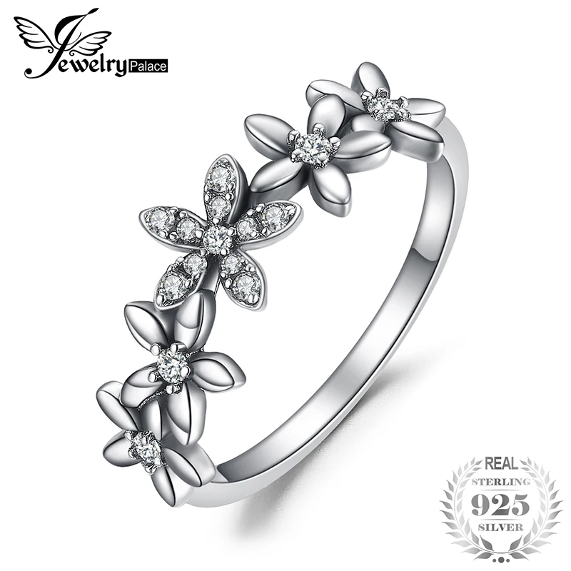 

JewelryPalace Vintage Flowers Cluster Cubic Zirconia Fancy Rings 925 Sterling Silver Fashion Jewerly For Woman 2019 Hot Selling