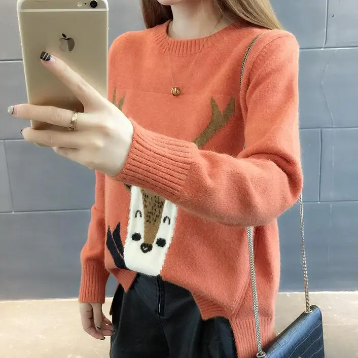 

Sweaters 2019 Autumn Women Vintage Color Fashion Loose Knitted Pullover Sweater