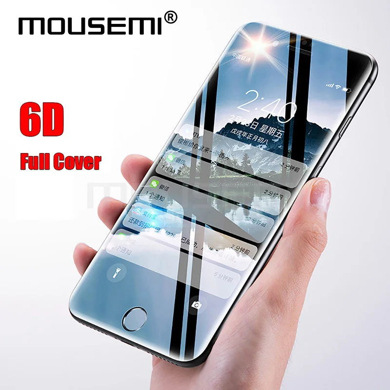 Goedkoop MOUSEMI 6D Gehard Glas Voor iPhone 6 7 9 H Volledige Cover Gebogen Screen Protector Beschermende Glas op Voor iPhone 7 6 s 8 Plus X Film