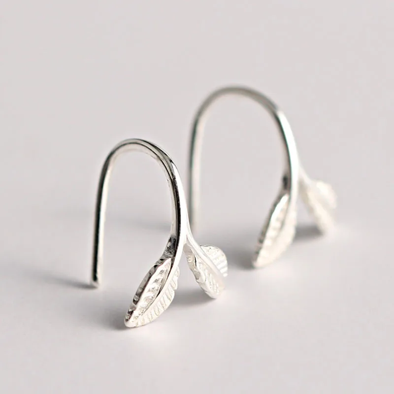 

2019 hot sale 925 sterling silver earrings lovely small leaves hoop earrings for women diy fashion jewelry making gifts