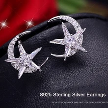 Новое поступление, серьги-гвоздики со звездами, луной, фианитами, для девушек, модные, розовое золото/серебро, кубический цирконий, серьги для женщин, Прямая поставка