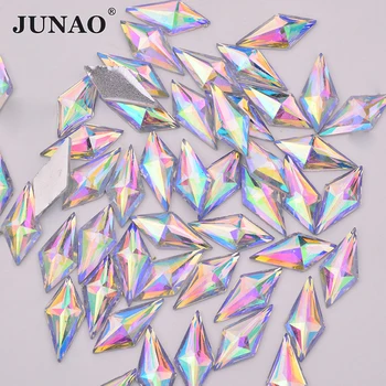 

JUNAO 40pcs 10*22mm Crystal AB Resin Flatback Rhinestone Applique Rhombus Crystal Stones Non Hotfix Strass for Needlework Crafts