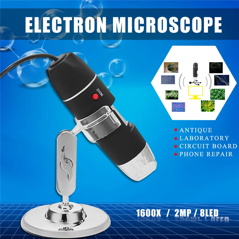 

1600x 8LED Zoom USB Digital Microscope Electronic Lens Light Biology Biological Magnifier Endoscope Camera Video Stand Handheld