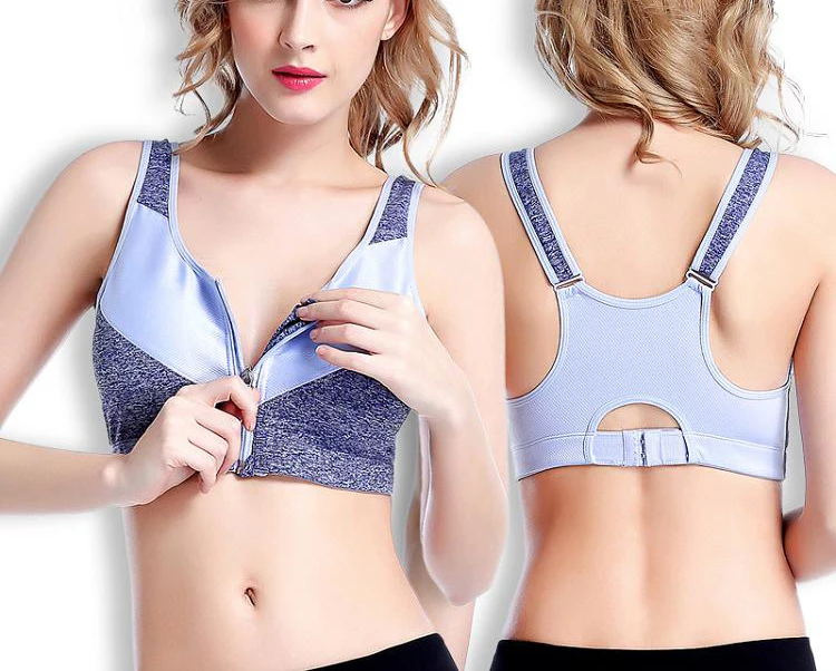 Sports Tops Female Zipper Push Up Sports Bras Fitness Running Yoga Padded Breathable Shockproof Gym Vest Tops Womens Sport Bh   