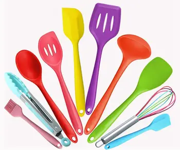 

Silicone Kitchen Utensils, 10 Piece Cooking Utensil Set Spatula, Spoon, Ladle, Spaghetti Server, Slotted Turner. Cooking Tools