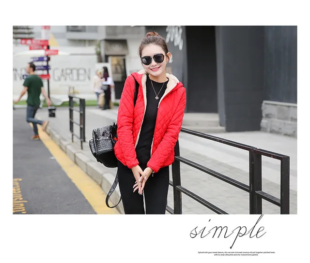 Autumn 2018 New Parkas basic jackets Female Women Winter plus velvet lamb hooded Coats Cotton Winter Jacket Womens Outwear coat -