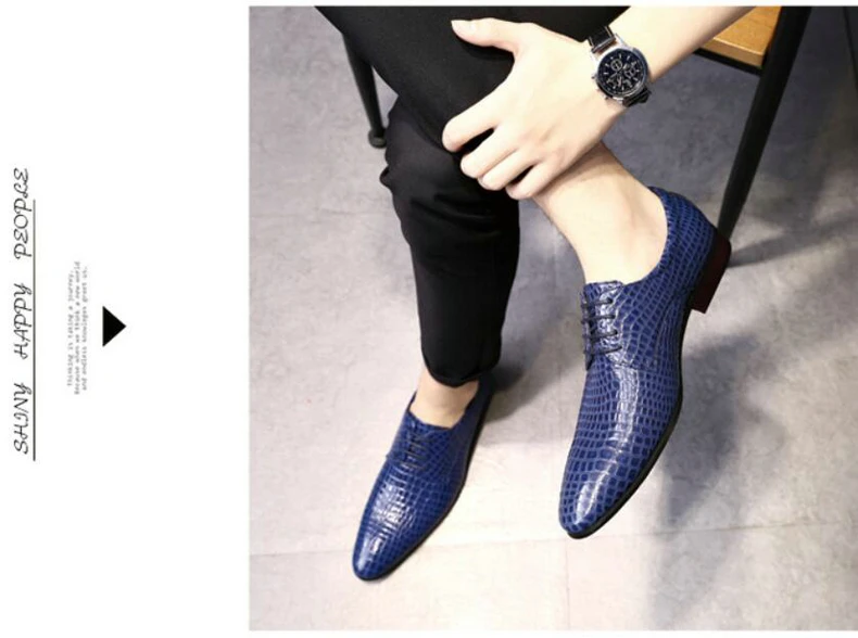 Mens Casual Shoe Formal Oxfords Mens Shoes Casual Mens Dress Shoes' Lace-up Crocodile Leather Oxford Shoes For Men Big Size 46 (4)