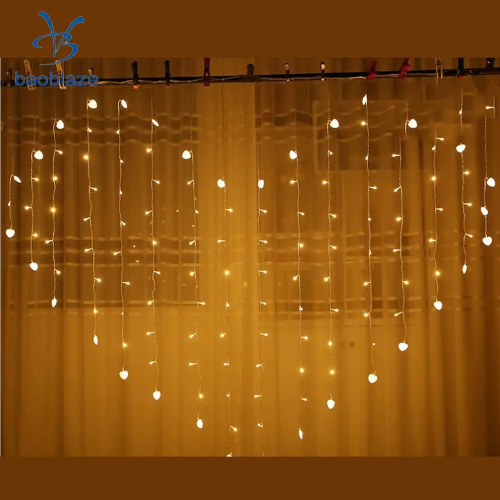 Крытый 124-LED сердце любовь Шторы Фея Строка Light Xmas елки свадьбы декоративные нам теплый белый