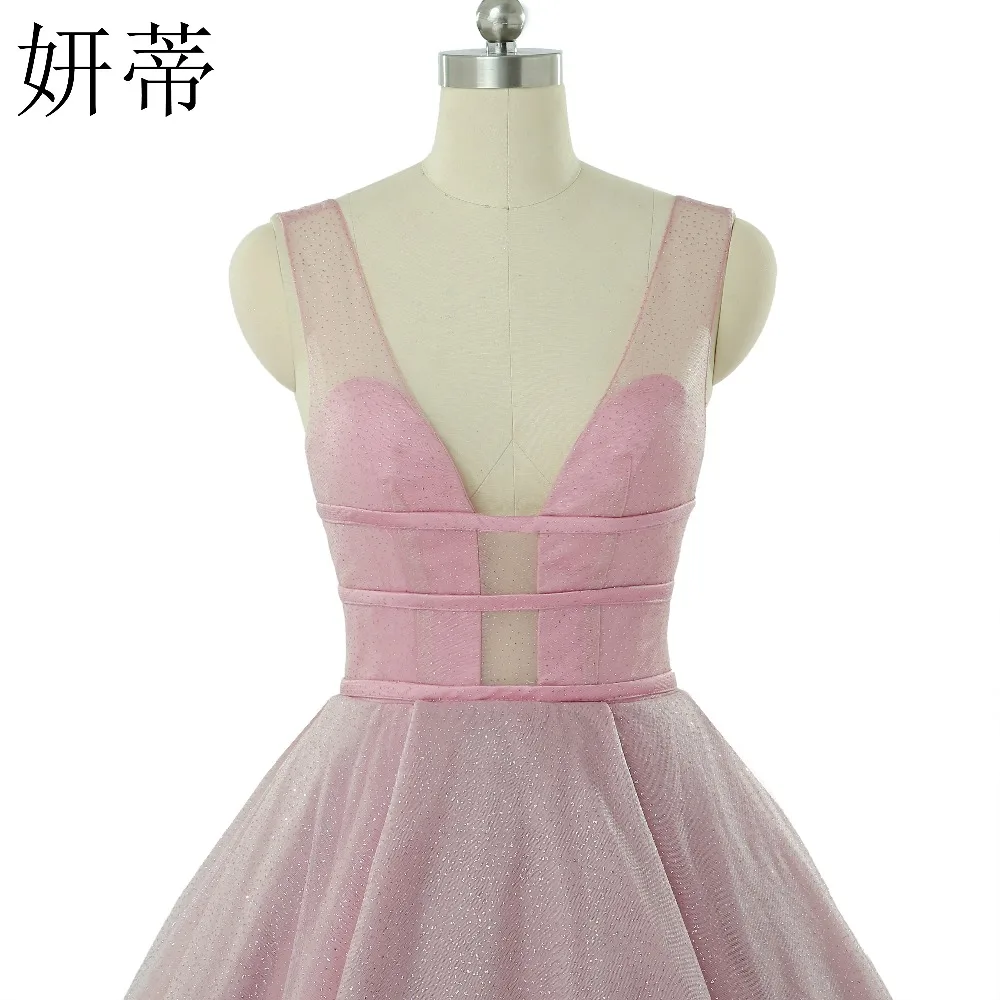 Sexy Sheer V Neck A Line Evening Dress 2017 Beading Tulle Sleeveless Backless Custom Made Prom Dresses Free Shipping long sleeve prom dresses