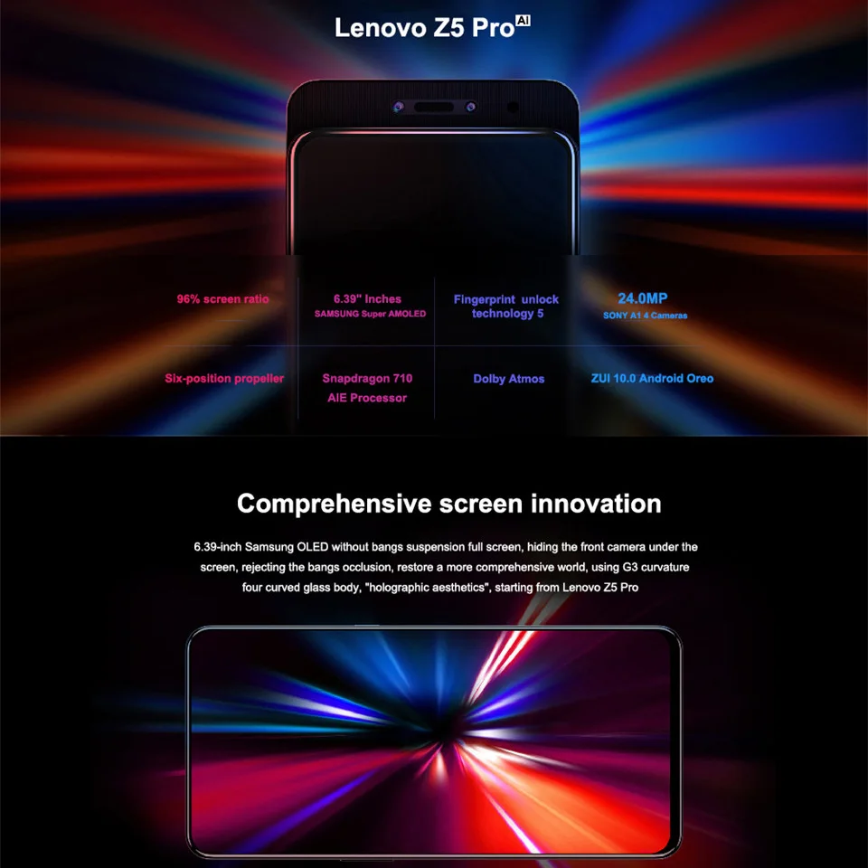 Lenovo Z5 Pro смартфон Android Celular разблокированный мобильный телефон 6 ГБ 64 Гб Восьмиядерный распознавание лица 6,39 отпечаток пальца 24MP 1080P